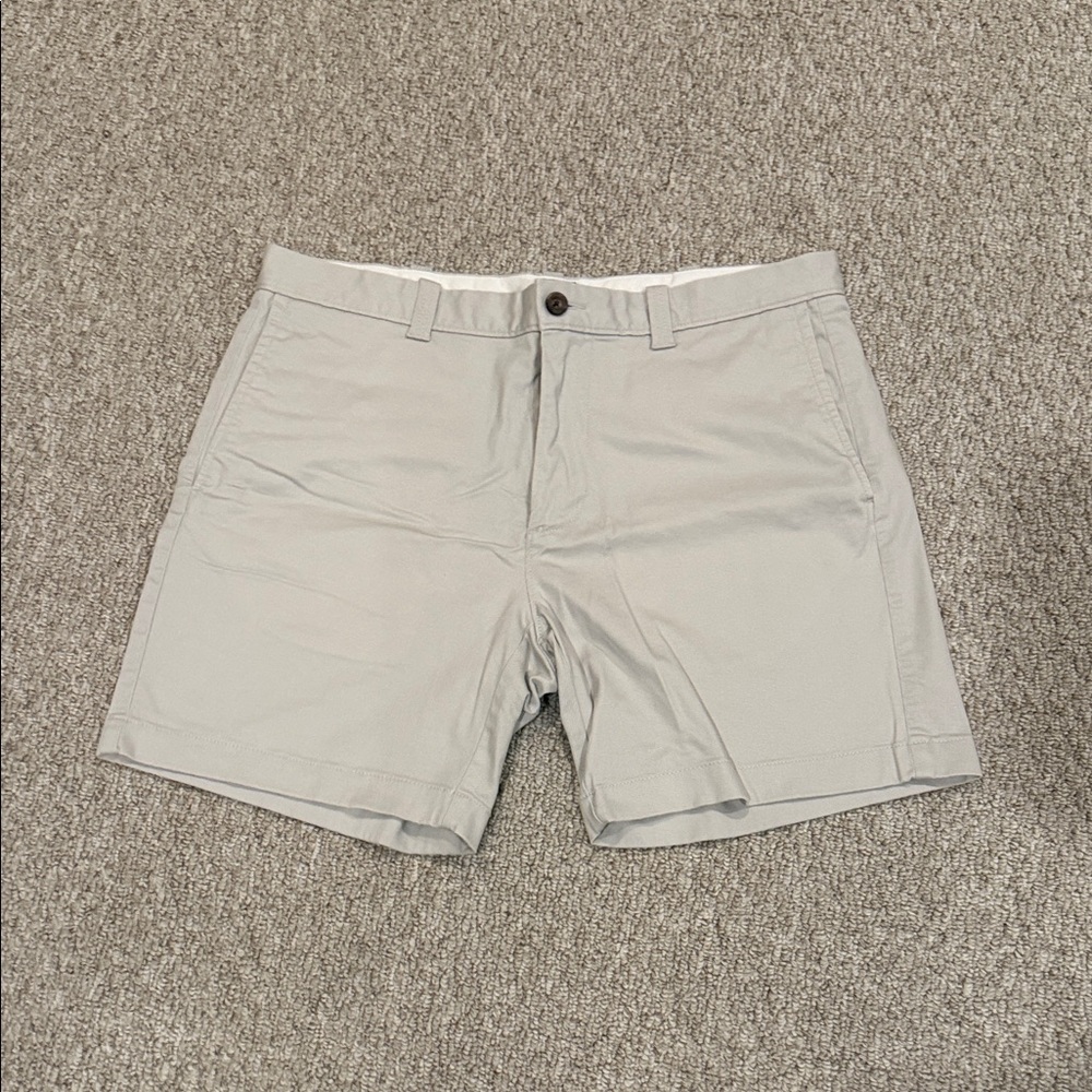 J. Crew flat front light khaki Shorts, 34”x7”, like new